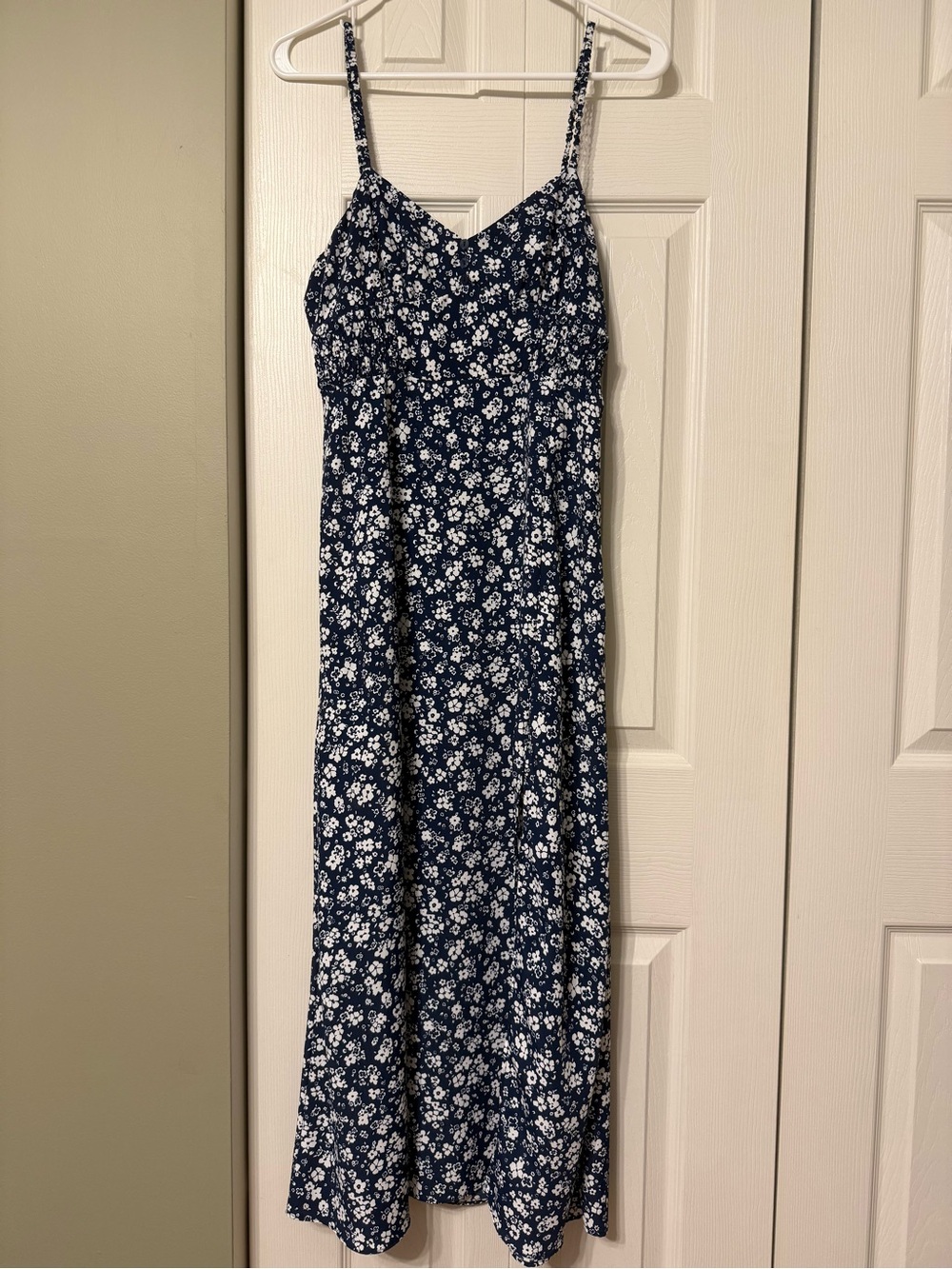 Navy Blue Floral Slip Midi Dress